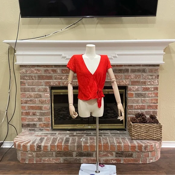 Madewell bright red wrap v neck tie top / XS / NWOT - Picture 6 of 12